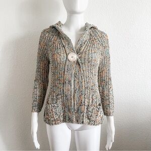 BCBGMAXAZRIA Size Small Multicolor Hooded Chunky Sweater Open Cardigan